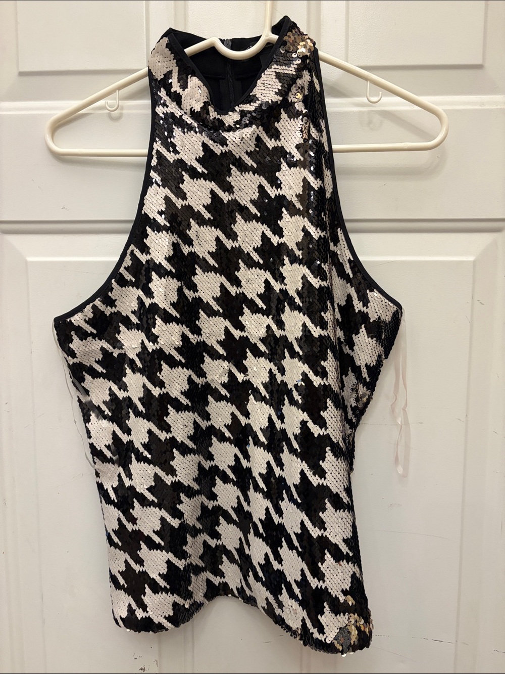 INC International Concepts Black & White Houndstooth Sequin Halter Tank